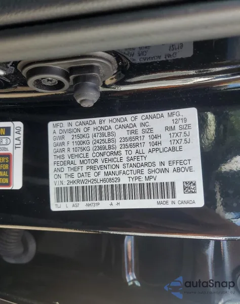 2020 Honda Cr-V Lx из США, поврежденный, VIN 2HKRW2H25LH608529